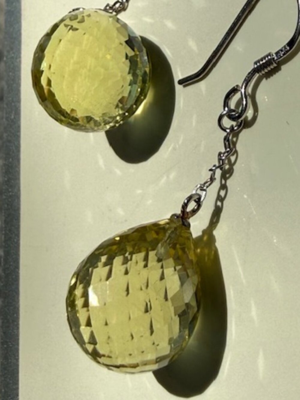 Silver Earrings With Yellow Green Stone